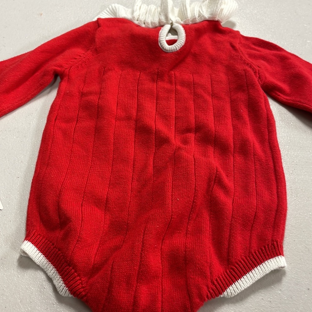 Baby red and white ruffled onesie sweater - Picture 7 of 12